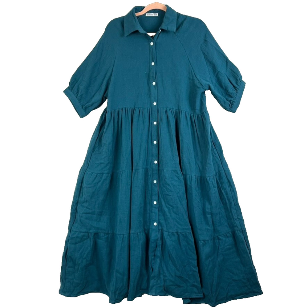 R. Vivimos Blue Shirt Dress Women's Size M Collared Button Front